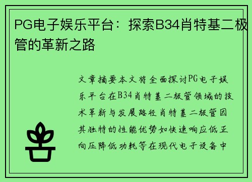 PG电子娱乐平台：探索B34肖特基二极管的革新之路