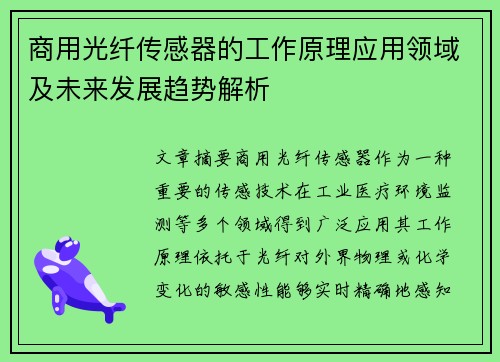 商用光纤传感器的工作原理应用领域及未来发展趋势解析